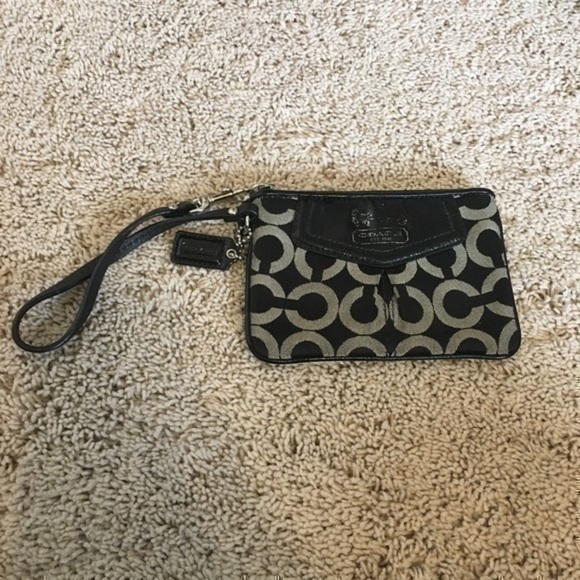 Coach Black and Tan OP Art signature wristlet